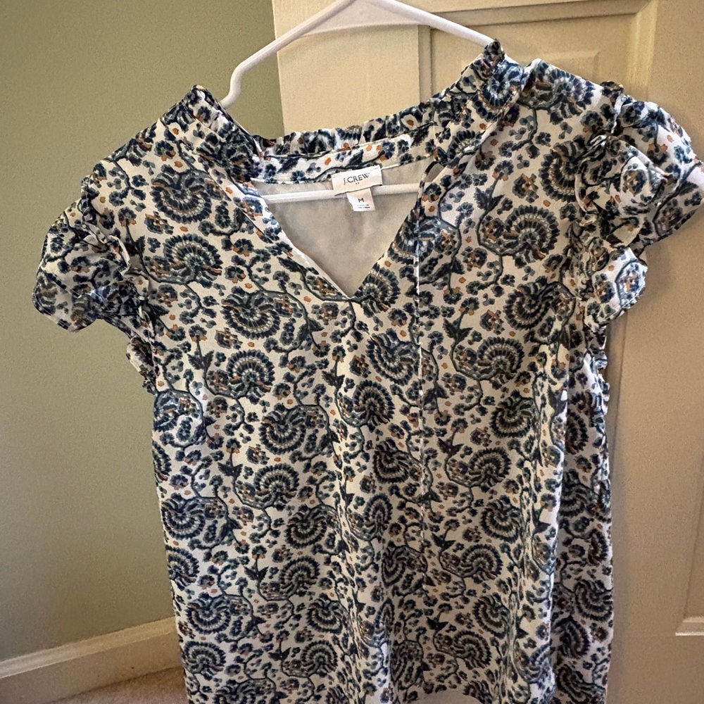 J. Crew Navy and Cream Patterned Blouse